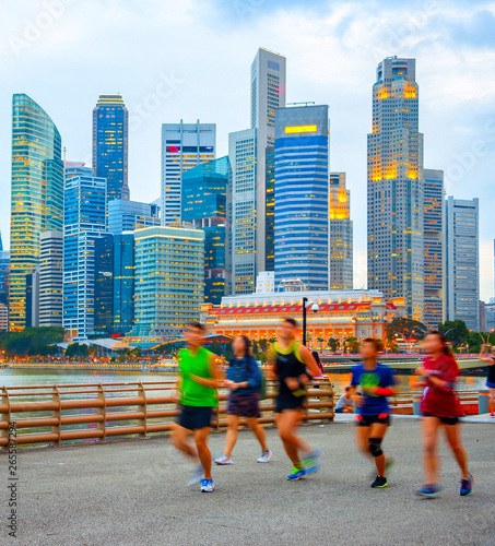 Photography People jogging at Singapore embankment