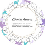 Text frame of gentle purple and white flowers. Spring set of floral patterns, for decorating cards,