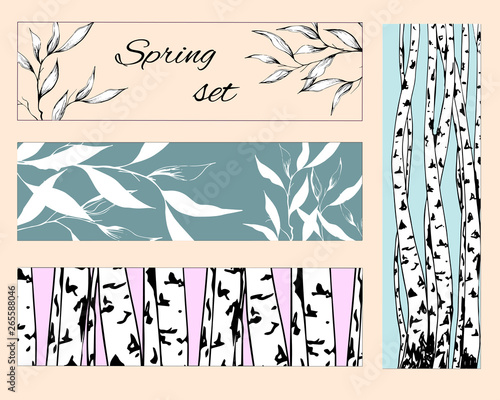 A set of floral bookmarks, flyers with pink and white flowers for layout, corporate identity and design. Flat style vector illustration.