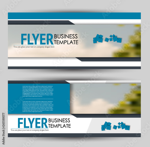 Banner for advertisement. Flyer design or web template set. Vector illustration commercial promotion background. Blue color.