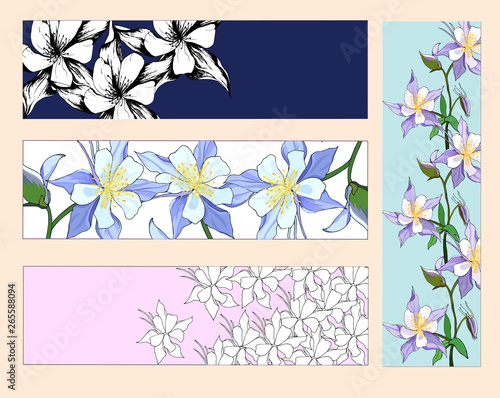 A set of floral bookmarks, flyers with pink and white flowers for layout, corporate identity and design. Flat style vector illustration.