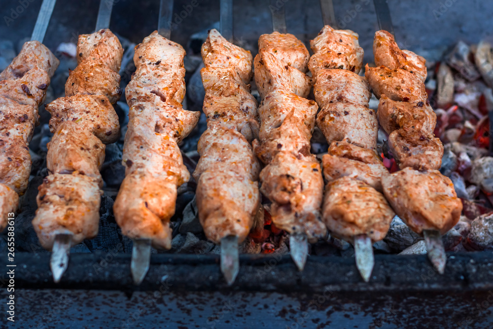 barbecue on skewers,cooking meat on an open fire barbecue on skewers,cooking meat on an open fire