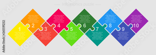 Vector jigsaw puzzle squares info graphic 10 steps