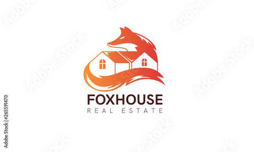 House fox logo concept. Beautiful real estate branding template. Simple modern design. Red, orange color. Isolated on a white background. Flat style vector illustration.