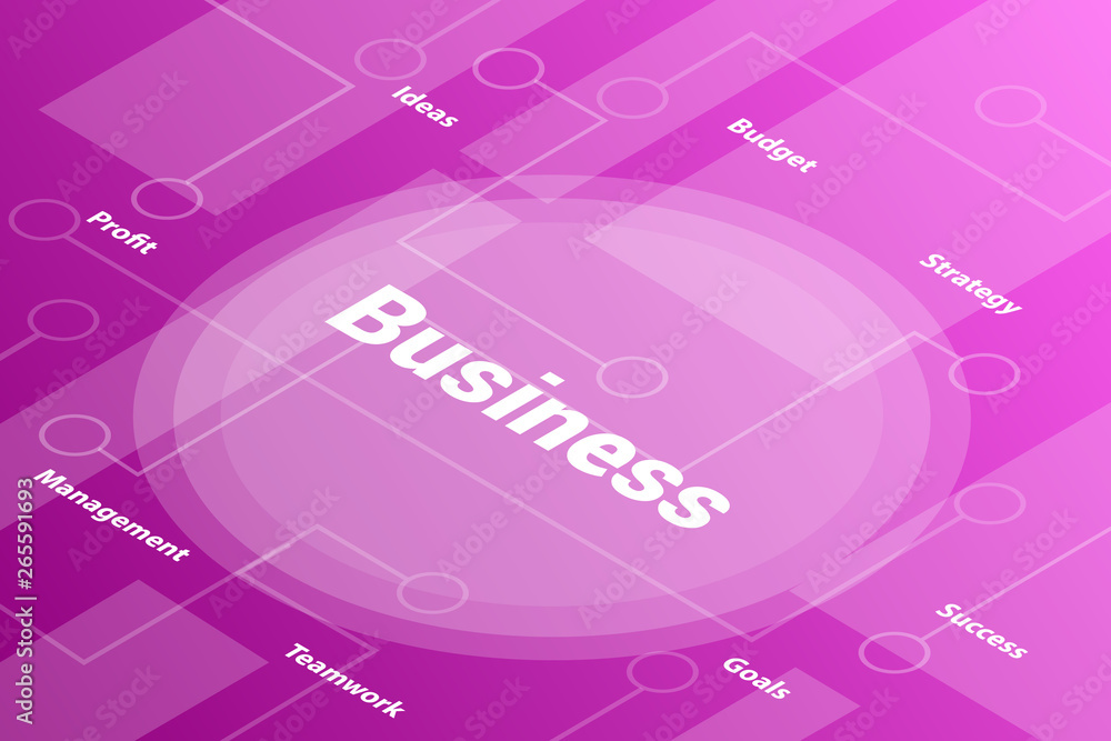 business words isometric 3d word text concept with some related text and dot connected - vector