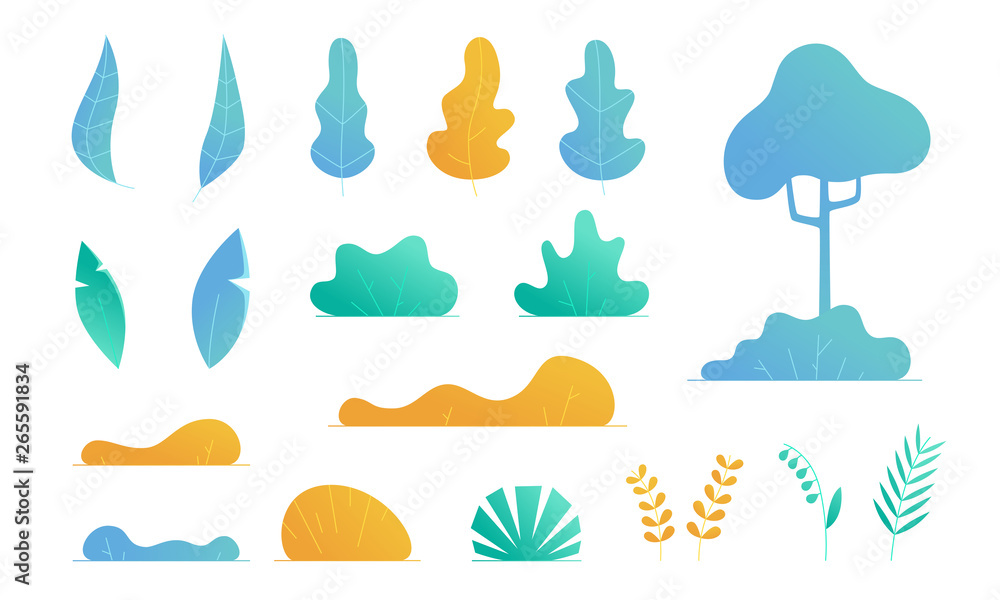 Plants set isolated. Flat style. Leaves, flowers, bushes and trees. Modern trendy minimalistic and simple design. Bright summer, spring colors. Cartoon style. Floral background. Vector illustration. Plants set isolated. Flat style. Leaves, flowers, bushes and trees. Modern trendy minimalistic and simple design. Bright summer, spring colors. Cartoon style. Floral background. Vector illustration.