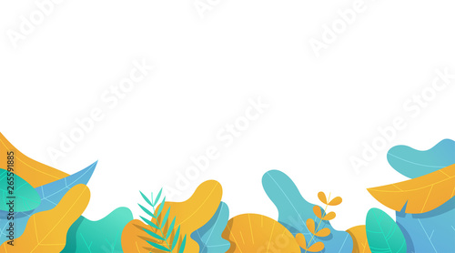 Leaves frame set. Flat style. Plants  flowers  bushes. Modern trendy minimalistic and simple design. Bright summer  spring colors. Cartoon style. Floral background. Vector illustration.