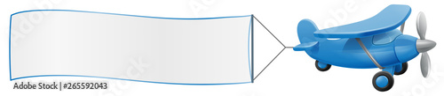 Banner airplane cartoon. An illustration of a cute blue small or toy aeroplane pulling a sign