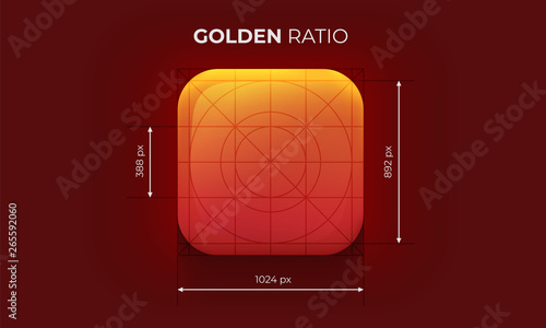 App icon. Empty. Square shape. Mobile UX/UI. Orange color with gradient. Glossy beautiful button. User interface. Stylish modern template. Vector illustration. Golden ratio.
