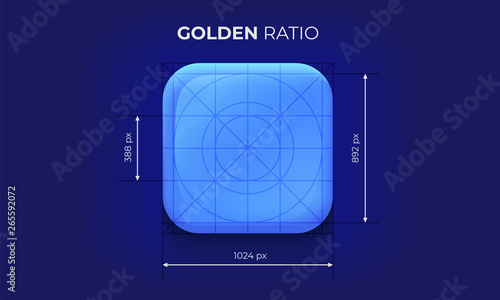 App icon. Empty. Square shape. Mobile UX/UI. Blue color with gradient. Glossy beautiful button. User interface. Stylish modern template. Vector illustration. Golden ratio.