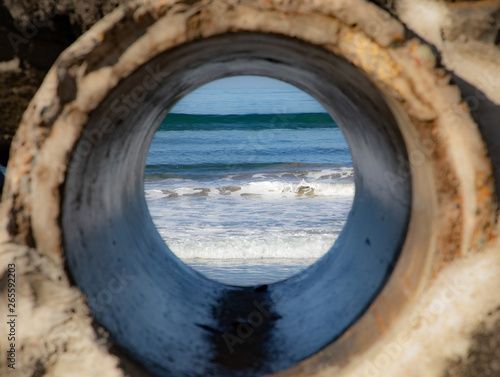 Pacific Ocean View Through a Pipe