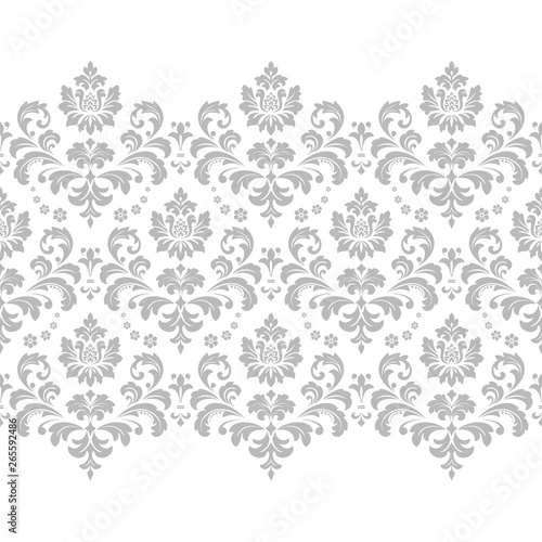 Floral pattern. Vintage wallpaper in the Baroque style. Modern vector background. White and grey ornament for fabric, wallpaper, packaging. Ornate Damask flower ornament