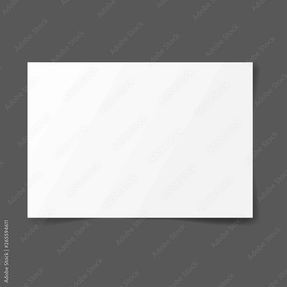 Vector A4 paper with shadows on gray background. illustration, horizontal view