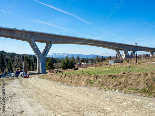 New highway in national road no 7, E77, called zakopianka, under construction. The viaduct over the village Skomielna-Biala
