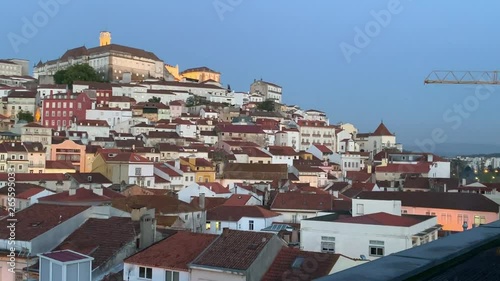 Panoramic view of Coimbra Portugal at dusk