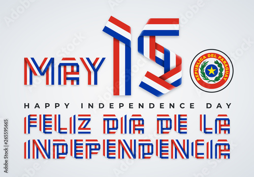 15 May, Paraguay Independence Day congratulatory design with Paraguayan flag colors. Vector illustration.