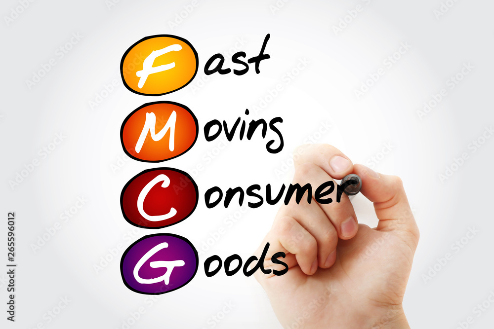 Fototapeta premium Hand writing FMCG - Fast Moving Consumer Goods acronym with marker, concept background