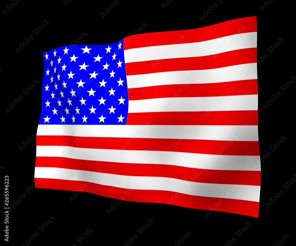 Fototapeta premium Waving flag of the United States of America on a dark background. Stars and Stripes. State symbol of the USA. 3D illustration