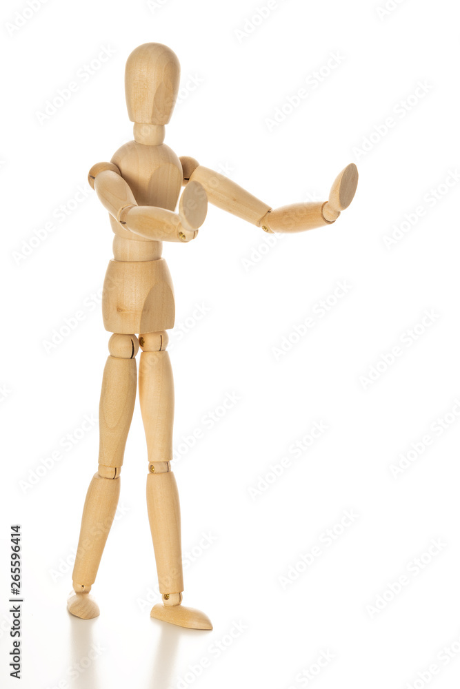 Wooden Mannequin with Arms Up Isolated on White Background Wooden Mannequin with Arms Up Isolated on White Background