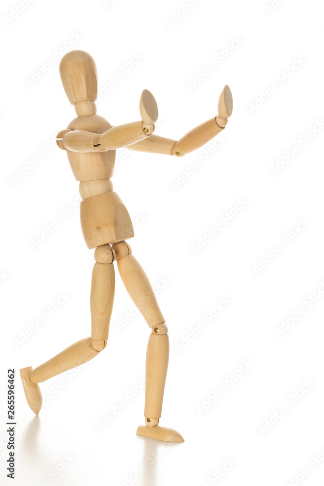 Wooden Mannequin with Arms Up Isolated on White Background Wooden Mannequin with Arms Up Isolated on White Background