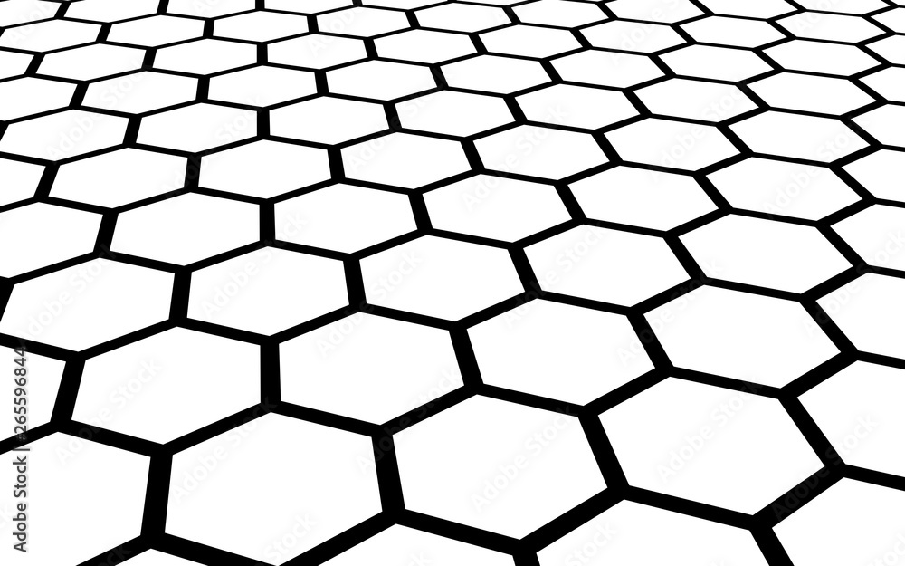 Black honeycomb on a white background. Perspective view on polygon look like honeycomb. Isometric geometry. 3D illustration Black honeycomb on a white background. Perspective view on polygon look like honeycomb. Isometric geometry. 3D illustration