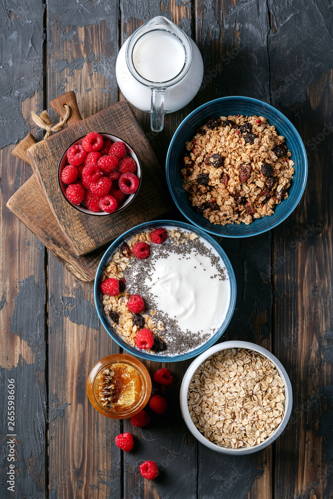 Granola breakfast in ceramic bowl
