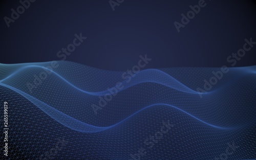 Abstract landscape on a blue background. Cyberspace grid. hi tech network. 3d technology illustration. 3D illustration