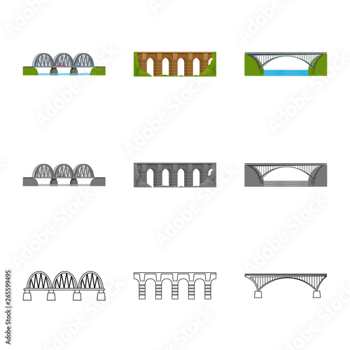 Vector illustration of connection and design logo. Collection of connection and side stock symbol for web.