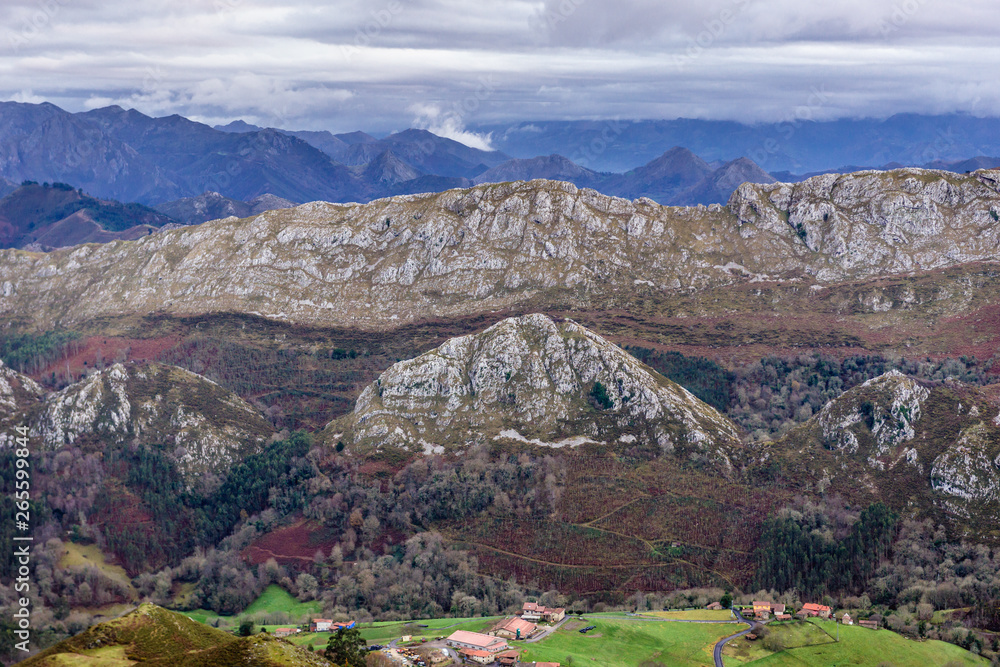 View from Fito outlook platform in Sierra del Sueve mountains, part of Cantabrian Mountains in Spain