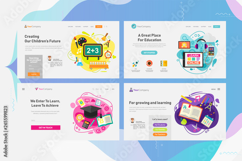 One Page Website Kit for Education and Online Learning Concept Banners. Vector Illustration