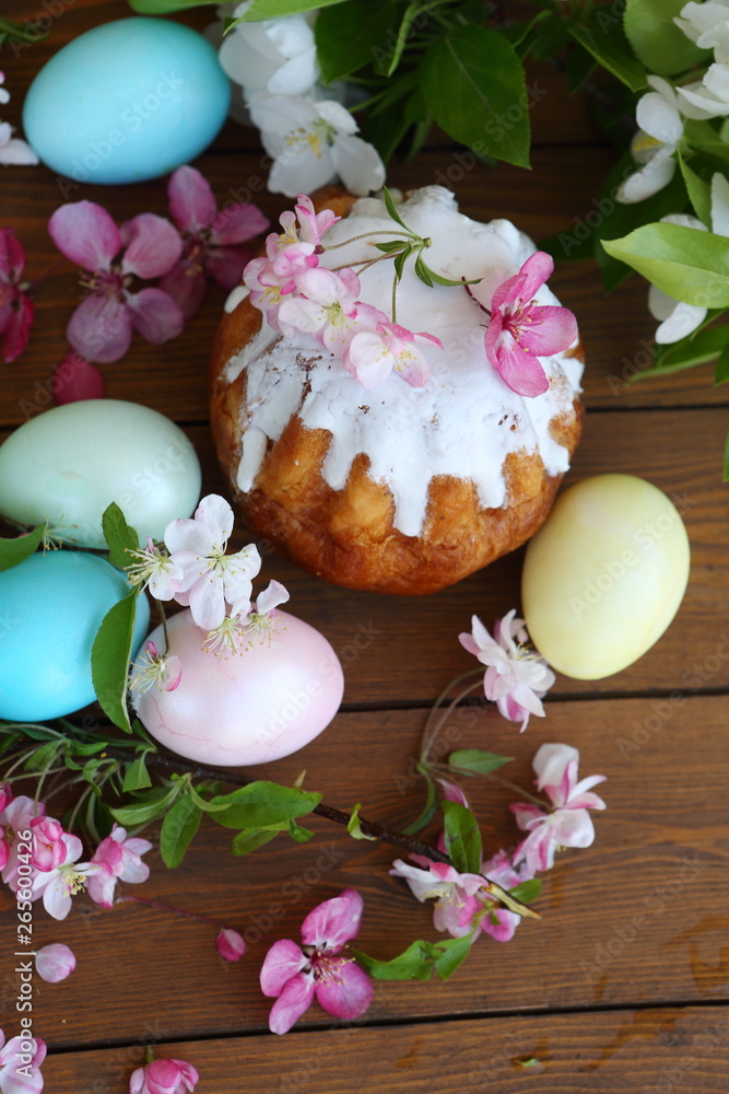 Easter cake and eggs. Easter composition