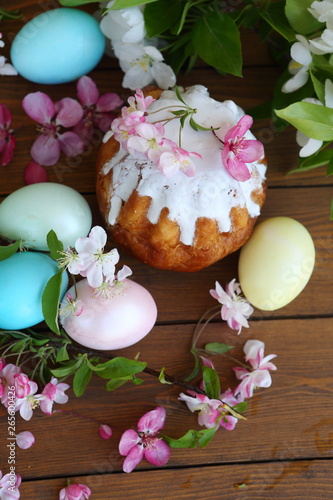 Easter cake and eggs. Easter composition