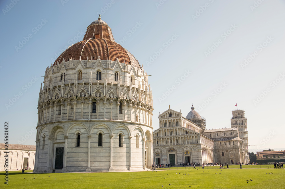 Piazza dei Miracoli with its Cathedral, Baptistery and Leaning Tower