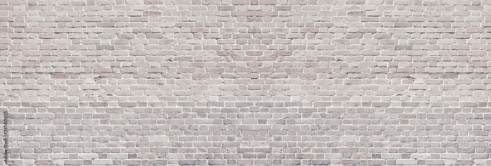 Wide light brick wall texture. Rough brickwork panoramic vintage background - obrazy, fototapety, plakaty 