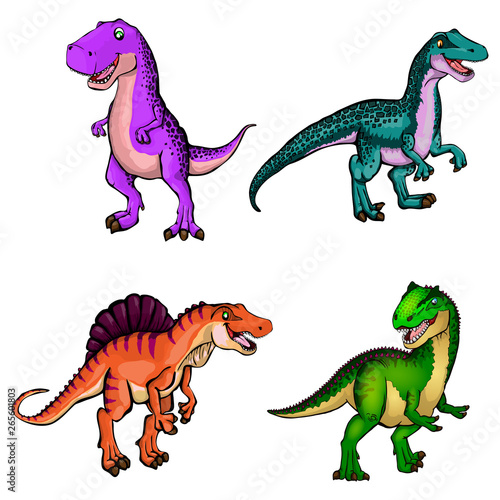 Isolated illustration of a set of dinosaurs