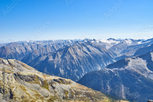 Mountain Range with glaciers in the Alps of Tux between Austria and Italy in Europe