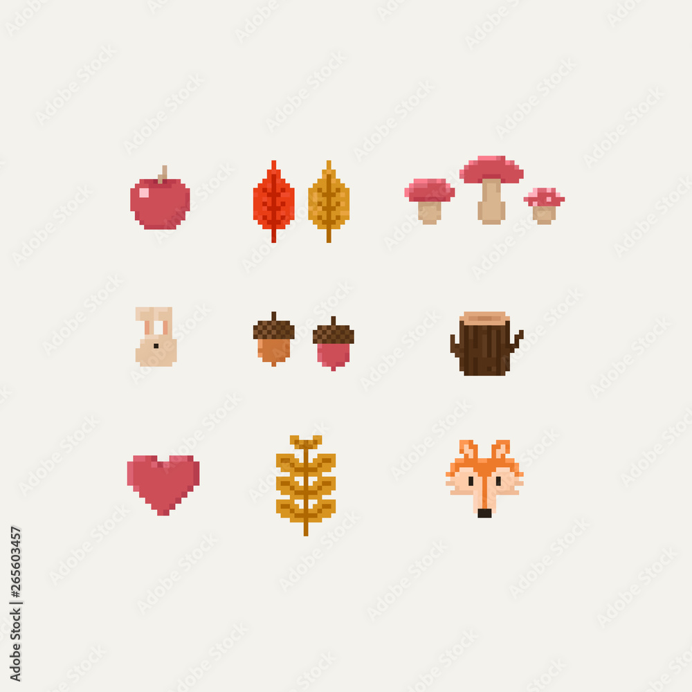 Pixel autumn elements.8bit. Pixel autumn elements.8bit.