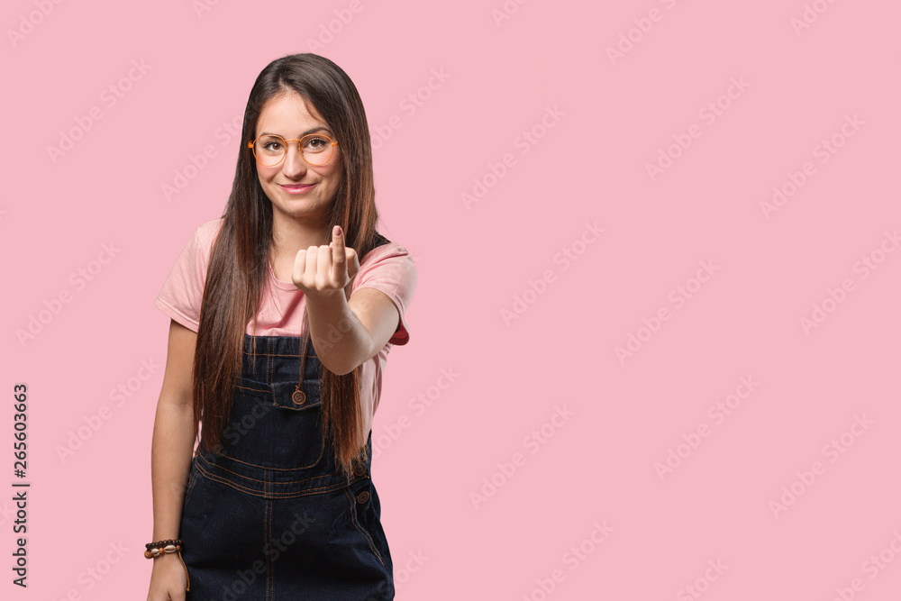 Young cool woman inviting to come Young cool woman inviting to come