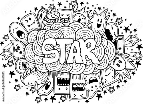 Vector illustration hand drawn of cute doodel monster star coloring book