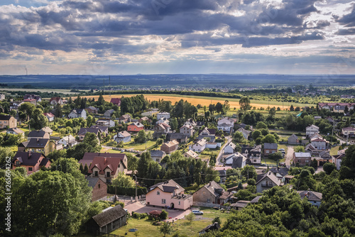 Podzamcze village in Silesia region of Poland, view from famous Ogrodzieniec Castle, Poland