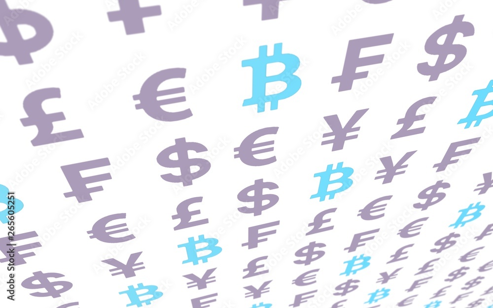 Bitcoin and currency on a white background. Digital crypto currency symbol. Business concept. Market Display. 3D illustration Bitcoin and currency on a white background. Digital crypto currency symbol. Business concept. Market Display. 3D illustration