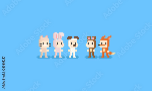 Pixel children in animal costume.8bit character.