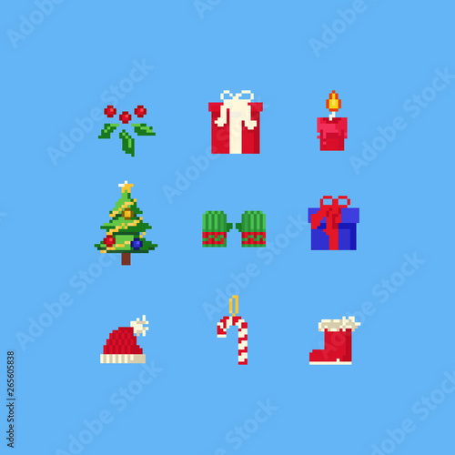 Pixel Christmas element collection.8bit.