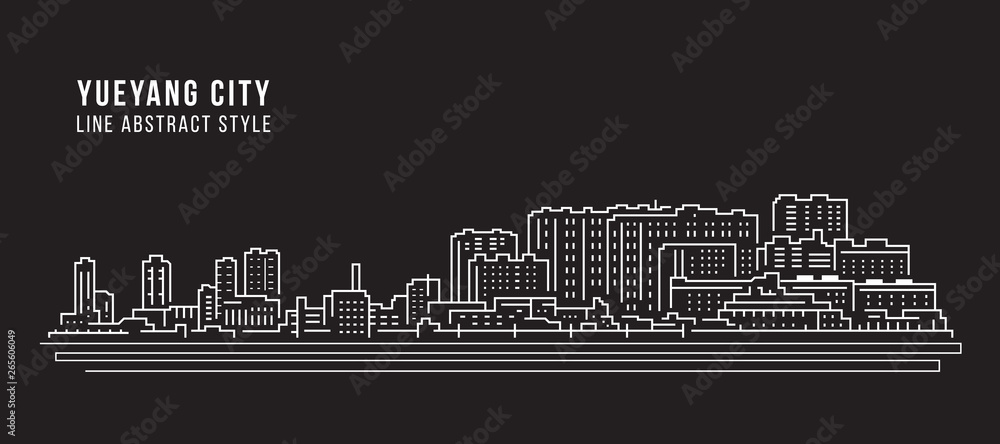 Cityscape Building Line art Vector Illustration design -  Yueyang city