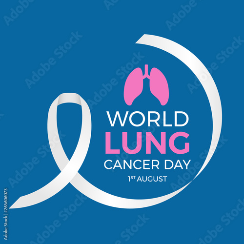 World lung cancer day banner with circle white ribbon anf lung sign on blue background vector design