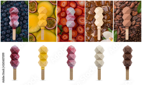 Ice cream and popsicles isolated on white background