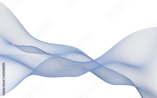 Abstract blue wave. Blue scarf. Bright blue ribbon on white background. Abstract smoke. Raster air background. 3D illustration