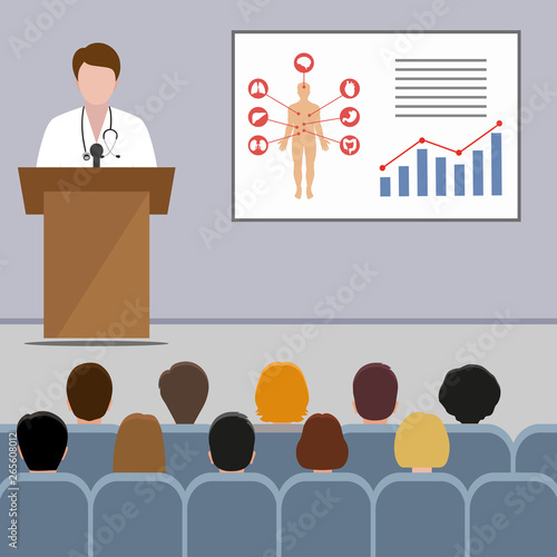 Medical conference. doctor makes a presentation to the public in the audience