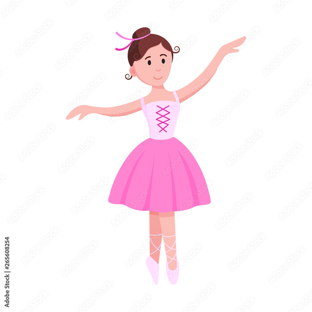 Young beautiful ballerina dressed in tutu and pointe shoes standing at the pose flat style design vector illustration isolated on white background, Elegant young female character of classic ballet. Young beautiful ballerina dressed in tutu and pointe shoes standing at the pose flat style design vector illustration isolated on white background, Elegant young female character of classic ballet.
