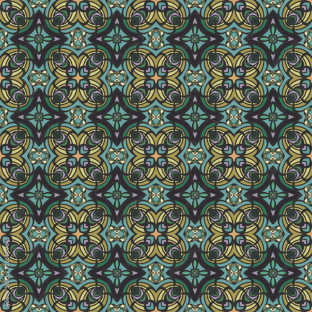 Seamless geometric floral pattern, fabric repeating texture. Vector retro seamless pattern. Ideal for printing on fabric or paper